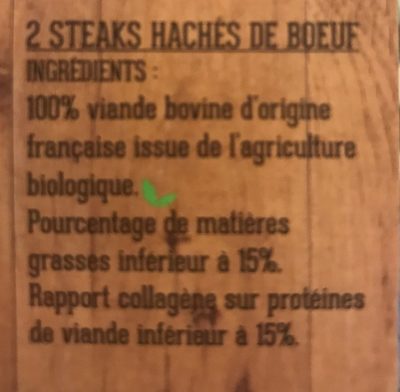 2 steaks hachés ingredients label