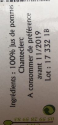 Pommes Chanteclerc ingredients label