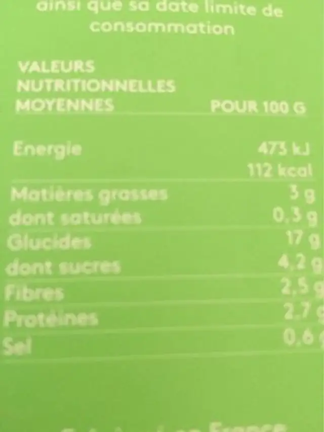 Legumes al dente a la menthe fraiche nutrition facts table