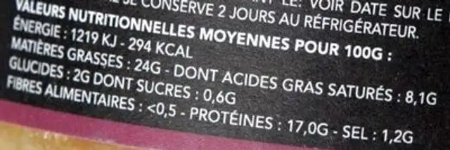 Rillettes de poulet de Loué à la diable nutrition facts table