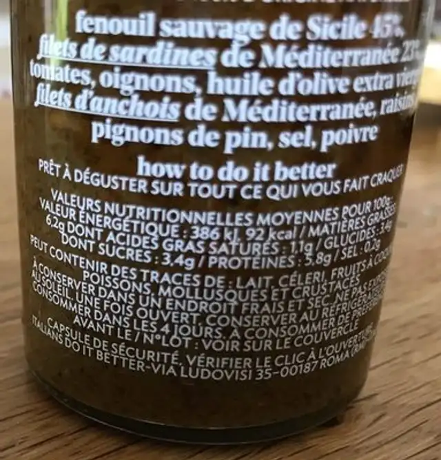 ITALIANS DO IT BETTER ingredients label
