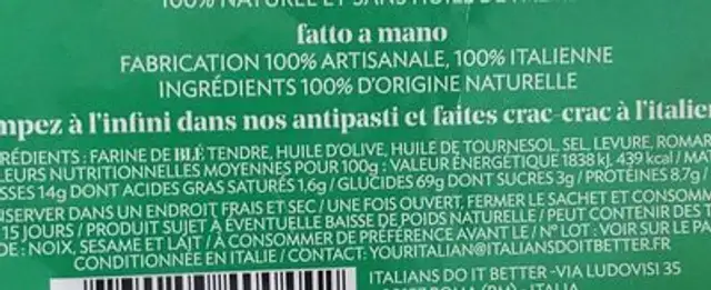 Grissi-mini ingredients label