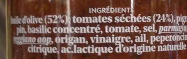 Pesto rosso ingredients label