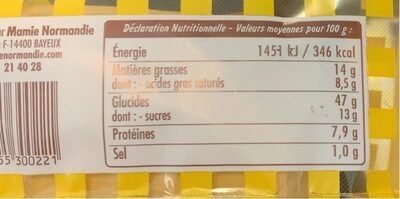Brioche aux pepites de citron nutrition facts table