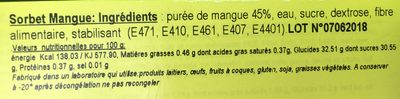 Sorbet Mangue ingredients label