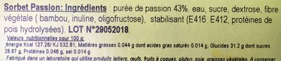 Passion ingredients label