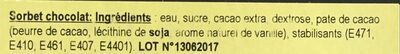 Sorbet chocolat ingredients label