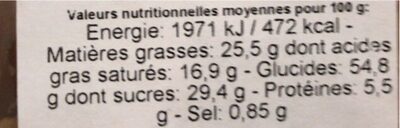 Palet Breton Pépites de Chocolat nutrition facts table
