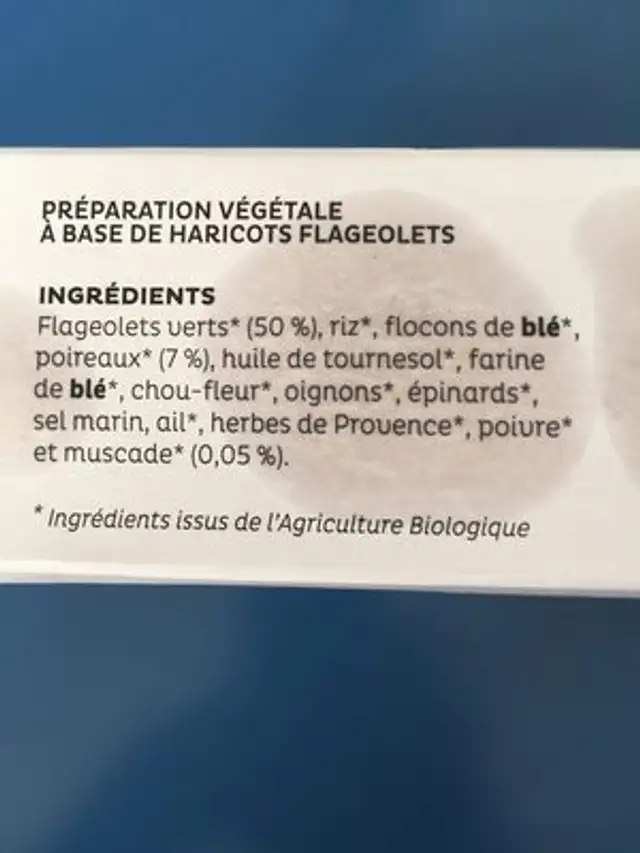 Boulettes de haricots flageolets ingredients label