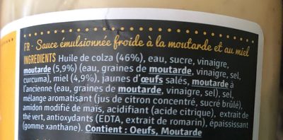 Honey moutarde ingredients label