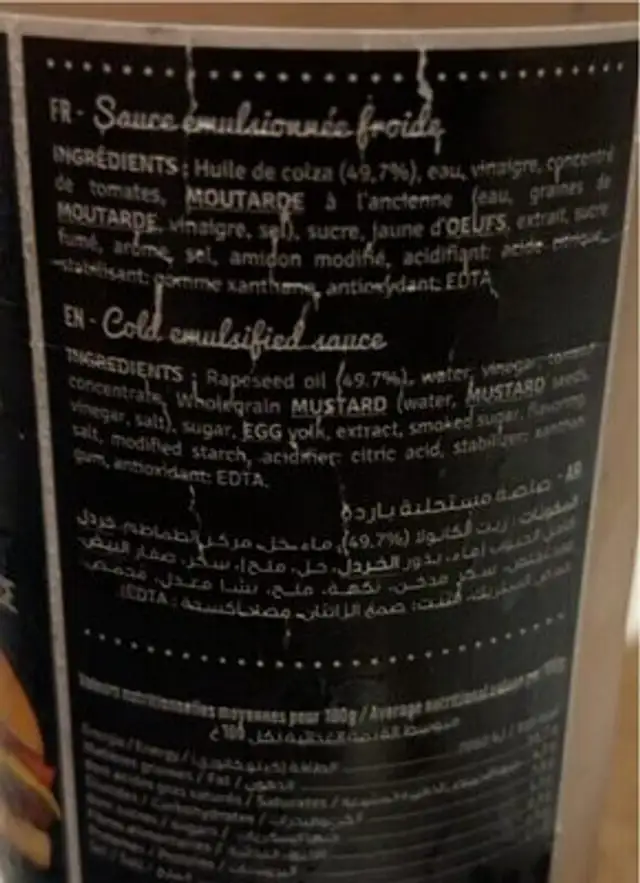 Smoky sauce nutrition facts table