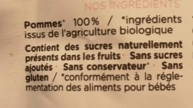 Compote de Pomme ingredients label