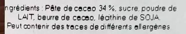 Chalet de Noël - Lait ingredients label