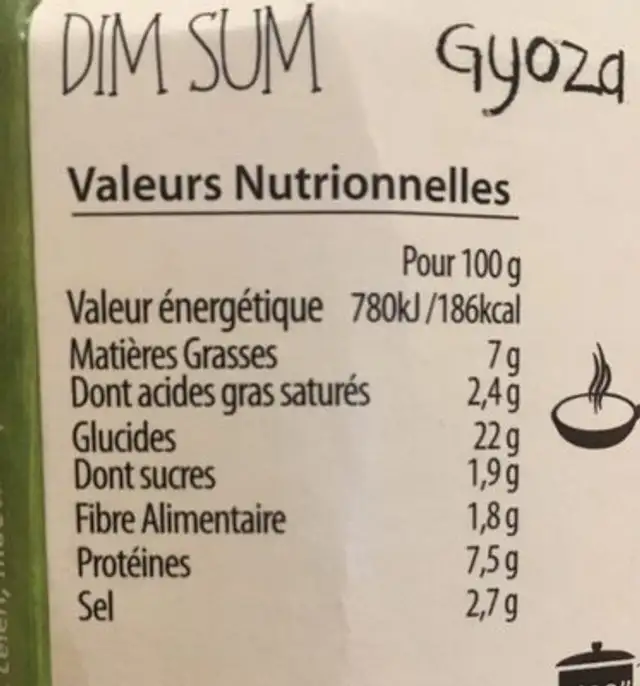 Gyoza à la viande nutrition facts table