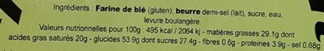 Kouign Amann nutrition facts table