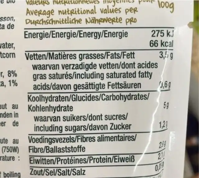 Polenta au celeri nutrition facts table