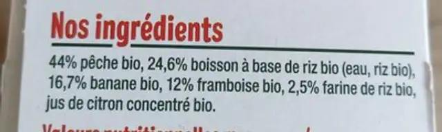 Brassé végétal à base de riz ingredients label