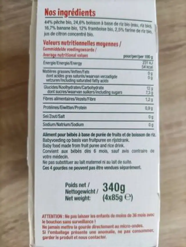 Brassé végétal à base de riz nutrition facts table