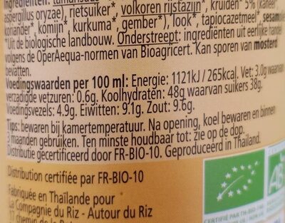 Marine Tandoori nutrition facts table