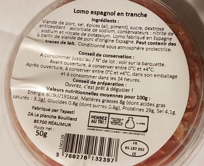 L'apéro d'Achille nutrition facts table