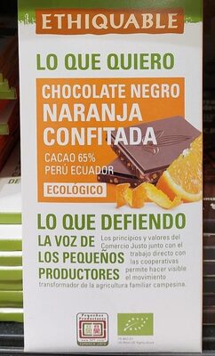 Chocolate negro con naranja confitada front packaging