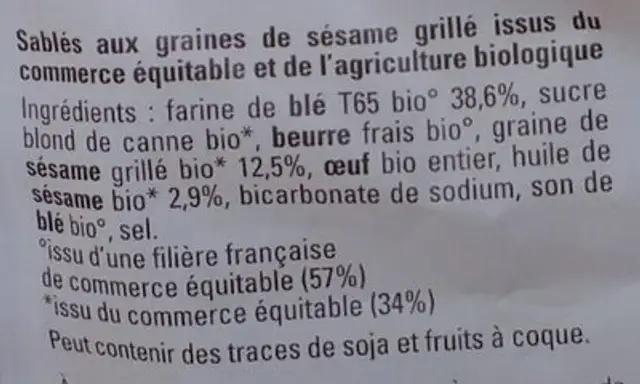 Sablés sesame grillé ingredients label