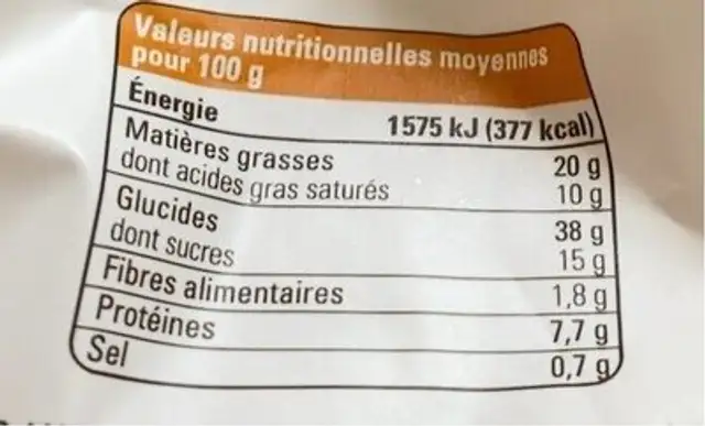 Sablés sesame grillé nutrition facts table