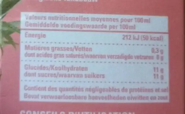 Pur jus Ananas nutrition facts table