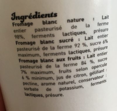 Fromage blanc - abricot ingredients label