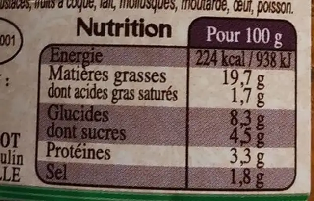 Toastinade Bio Aubergines grillées nutrition facts table