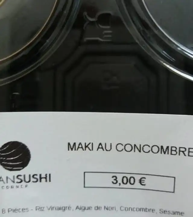 Maki au concombre nutrition facts table