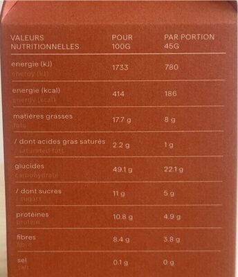L'original nutrition facts table