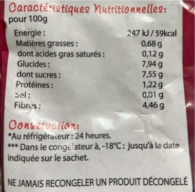Fruits rouges nutrition facts table