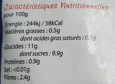 Myrtilles nutrition facts table