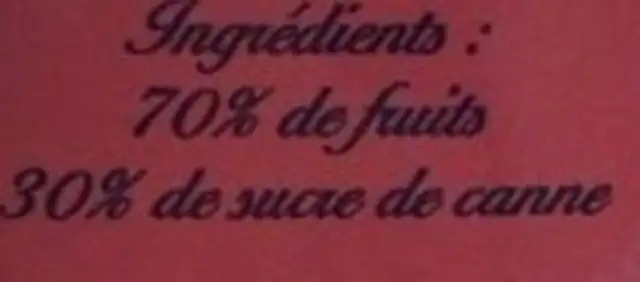 Sirop Fruit de la Passion ingredients label