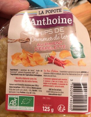 Chips pomme de terre au piment d'Espelette