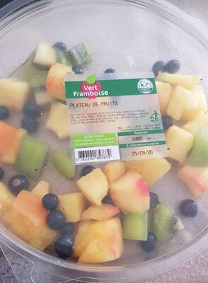 Plateau de fruits vert framboise