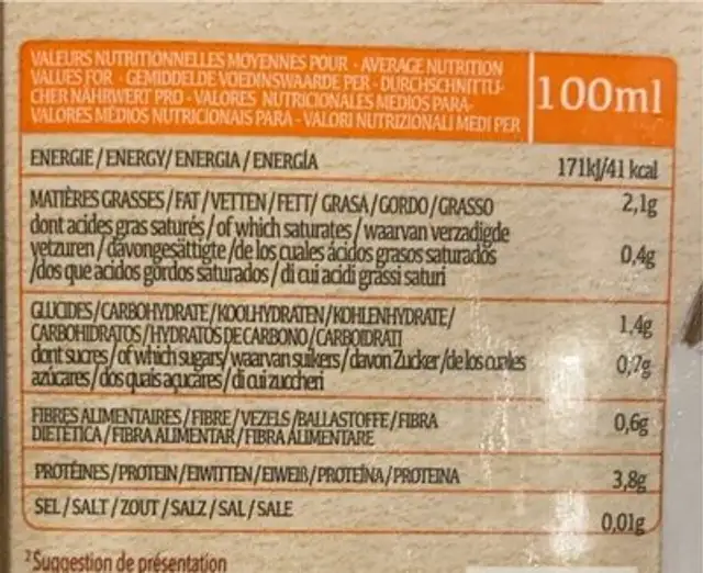 Soja nature nutrition facts table