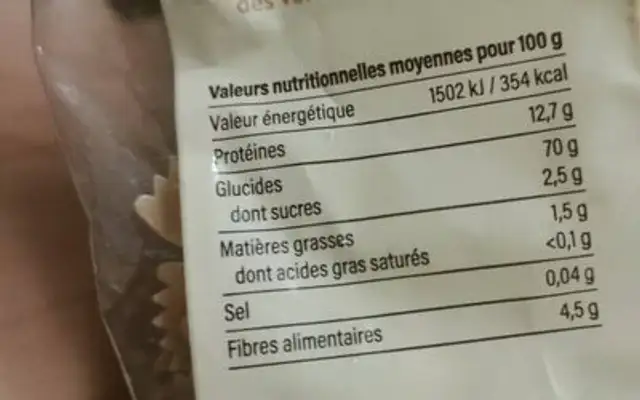 Pâtes Blé Dur Demi-Complet nutrition facts table