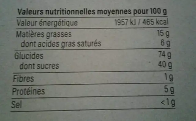 Langues de chat nutrition facts table
