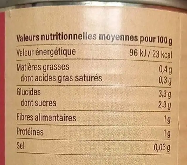 Tomates concassées 240g nutrition facts table