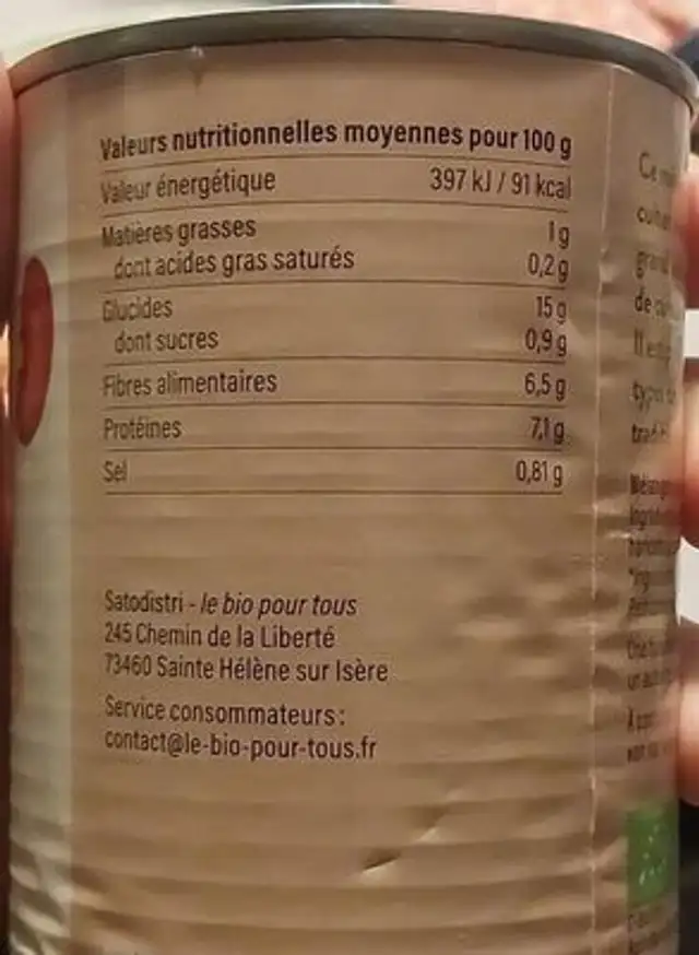 haricots et pois chiches nutrition facts table