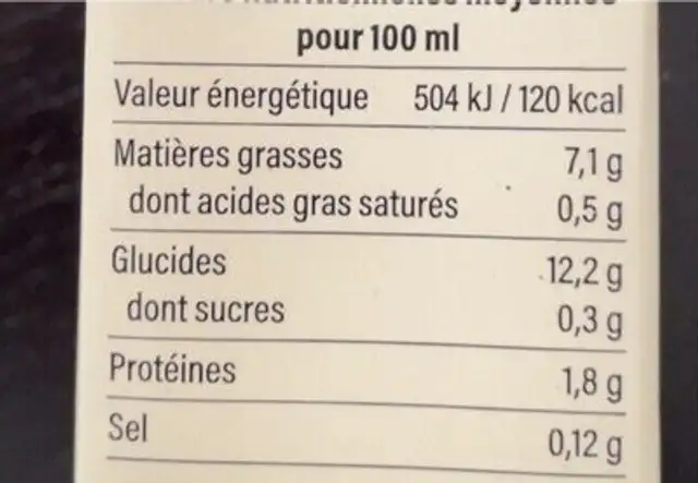 Avoine cuisine nutrition facts table