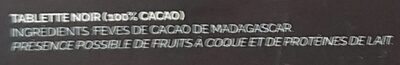 Tablette noir Madagascar infini ingredients label