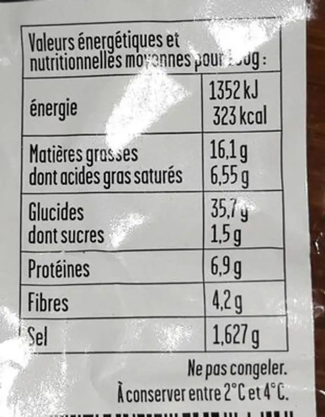 Prefou comté nutrition facts table
