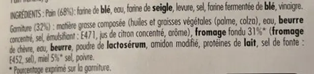 Le Préfou Chèvre & Miel ingredients label