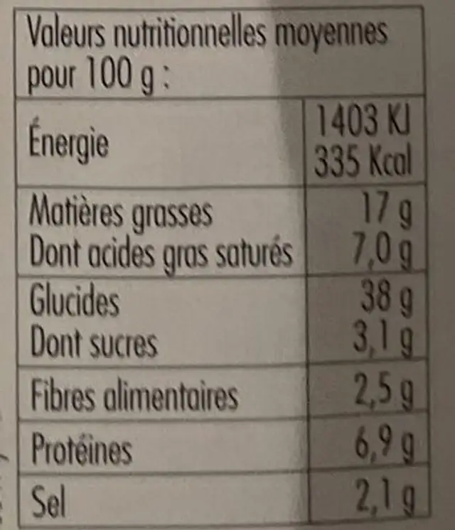 Le Préfou Chèvre & Miel nutrition facts table