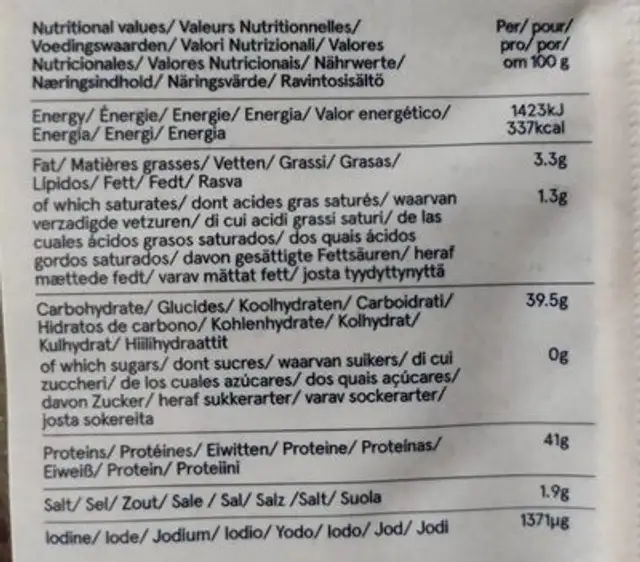 Sushi Nori nutrition facts table