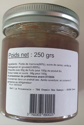 Crème de Marrons à la vanille ingredients label