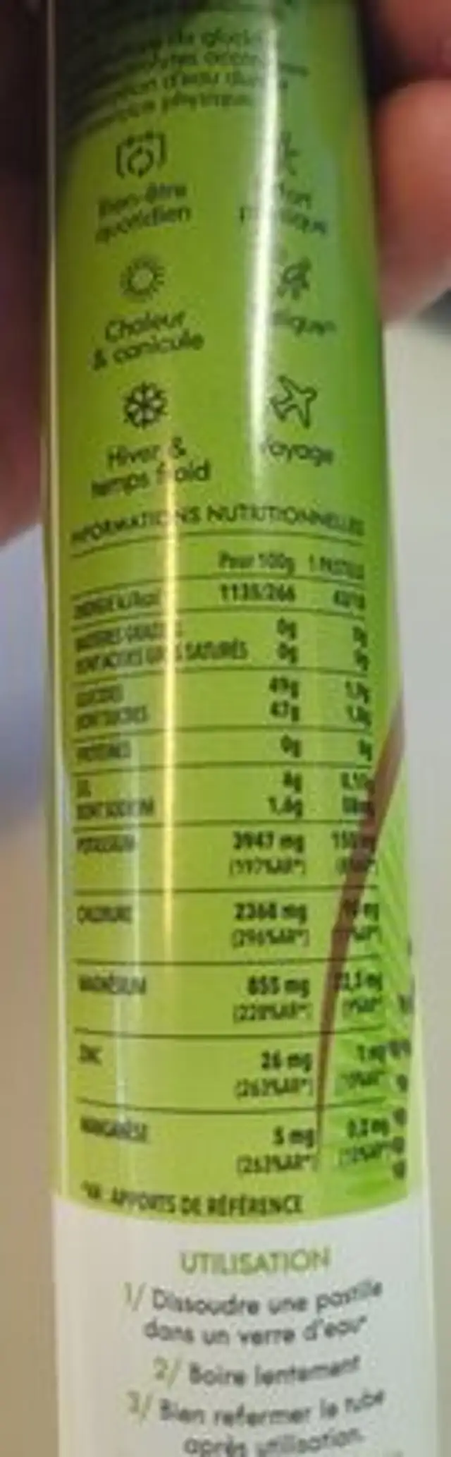 Hydratis Kiwi nutrition facts table